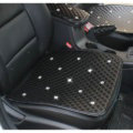 New Studded Crystal Leather Car Front Seat Cushion Woman Universal Auto Pads 1pcs - Black