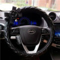 Pearl Camellia Flower Pu Leather Vehicle Steering Wheel Covers 15 inch 38CM - Black
