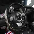 Personalized Punk Rivets Genuine Leather Car Steering Wheel Covers 15 inch 38CM - Black
