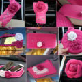 Princess Style Flower Leather Car Interior Accessories Sets 9pcs Girls Creativity Covers - Rose