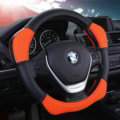 Sports Handle Grip Car Steering Wheel Covers Genuine Leather 15 inch 38CM - Orange Black