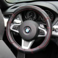Sports Man Leather Car Steering Wheel Cover 38CM/15'' Anti-catch Holder Protector - Black Red