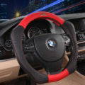 Sports Version Genuine Leather Grip Car Steering Wheel Covers 15 inch 38CM - Red Black