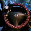 Top Quality Pearl Tassel Flower Linen Vehicle Steering Wheel Covers 15 inch 38CM - Black Pink