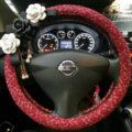 Top Quality Pearl Tassel Flower Linen Vehicle Steering Wheel Covers 15 inch 38CM - Red