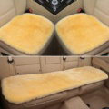 Top Quality Pure Wool Universal Car Seat Cushion Sheepskin Fur One Piece Pads 3pcs Set - Beige