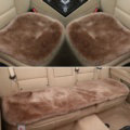 Top Quality Pure Wool Universal Car Seat Cushion Sheepskin Fur One Piece Pads 3pcs Set - Camel