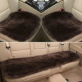 Top Quality Pure Wool Universal Car Seat Cushion Sheepskin Fur One Piece Pads 3pcs Set - Coffee