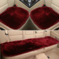 Top Quality Pure Wool Universal Car Seat Cushion Sheepskin Fur One Piece Pads 3pcs Set - Dark Red