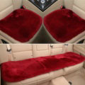 Top Quality Pure Wool Universal Car Seat Cushion Sheepskin Fur One Piece Pads 3pcs Set - Red