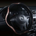 Winter Velvet Handlebar PU Leather Car Steering Wheel Covers 15 inch 38CM - Coffee