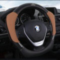 With Logo Sports Grip Auto Steering Wheel Covers Genuine Leather 15 inch 38CM - Coffee Black