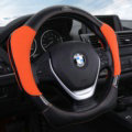 With Logo Sports Grip Auto Steering Wheel Covers Genuine Leather 15 inch 38CM - Orange Black