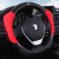 With Logo Sports Grip Auto Steering Wheel Covers Genuine Leather 15 inch 38CM - Red Black