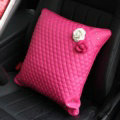 Women Flower Rhinestone Car Seat Waist Pillows PU Leather Square Cushion 1pcs - Rose