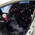 Top Crystals Plush Car Seat Cushion for Women Winter Universal Flower Covers 10pcs Sets - Black