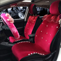 Top Crystals Plush Car Seat Cushion for Women Winter Universal Lace Covers 10pcs Sets - Red