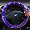 Top Crytsal Plush Car Steering Wheel Covers Pearl Flower for Women 15 inch 38CM - Purple