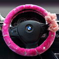Top Crytsal Plush Car Steering Wheel Covers Pearl Flower for Women 15 inch 38CM - Rose