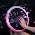 Fashion Girls Diamond Leather Car Steering Wheel Covers Crystal Bing Rhinestons Cases - Pink