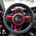 Fashion Woven Genuine Leather Car Steering Wheel Covers 15 inch 38CM - Dark Blue