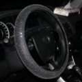 Luxury Full Diamod Rhinestone Leather Auto General Anti-slip Crystal Car Steering Wheel Cover Women - All Black