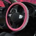 Luxury Full Diamod Rhinestone Leather Auto General Anti-slip Crystal Car Steering Wheel Cover Women - Rose Silver