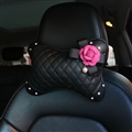 1PCS Plaid Crystal Leather Neck Pillow Camellia General Auto Headrest for Women - Black