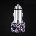 2.4A Diamond Dual USB Quick Car Charger Mobile Phone iPad Rotate Fast Charging Adapter - Purple