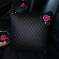 Beautiful Camellia Women Rhinestone Seat Lumbar Pillows PU Leather Square Cushions 1pcs - Black