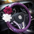 Beautiful Color Camellia Diamond Car Steering Wheel Covers Genuine Leather 15 Inch 38CM - Purple