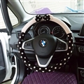 Car Interior Cute Bow Polka Dot Auto Steering Wheel Wrap Cover Velvet 15 Inch 38CM - Black Beige