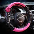 Crystal Flower Pu Leather Vehicle Steering Wheel Covers 15 inch 38CM - Black Rose