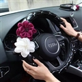 Diamond Beautiful Flower PU Leather Vehicle Steering Wheel Covers 15 inch 38CM - Black