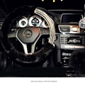 Exquisite Rhinestone Car Steering Wheel Wrap Plush 15 Inch 38CM - Black