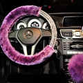 Exquisite Rhinestone Car Steering Wheel Wrap Plush 15 Inch 38CM - Purple