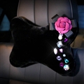 Fashion Diamond Camellia Car Neck Pillows Headrest Soft Plush Auto Interior Decoration 1pcs - Black Rose