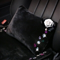 Fashion Diamond Camellia Plush Car Seat Arms Waist Pillows Support Lumbar Cushion 1pcs - Black White