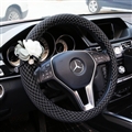 New Flower Pu Leather Ice Silk Handle Car Steering Wheel Covers 15 Inch 38CM - Black