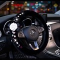 Top Crytsal Plush Car Steering Wheel Covers Diamond Flower for Women 15 inch 38CM - Black White