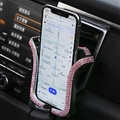 U Shape Universal Car Mobile Phone Holder Crystal Rhinestone Air Vent Mount Clip Stand GPS - Pink