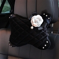 Winter Diamond Plush Car Neck Pillow Woman Universal Camellia Headrest 1pcs - Black White
