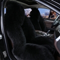 Winter Long Wool Auto Cushion Universal Genuine Sheepskin Car Seat Covers 1Piece Front Cover - Black