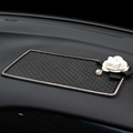 Women Camellia Rhinestone Automobile Non-Slip Mat PVC Car Anti-Slip Pads Plastic - Black