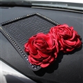 Women Flower Rhinestone Automobile Non-Slip Mat PVC Car Anti-Slip Pads Plastic - Black