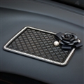 Black Camellia Bling Rhinestone Automobile Non-Slip Mat Silicone Auto Anti-Slip Pads - Black