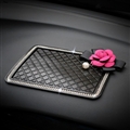Rose Camellia Bling Rhinestone Automobile Non-Slip Mat Silicone Auto Anti-Slip Pads - Black