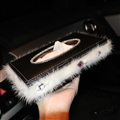 Top Grade Diamond Leather Car Tissue Paper Box Case White Plush Crystal For Office Home Decor - Black