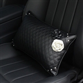 White Camellia Female Rhinestone Car Seat Waist Pillows PU Leather Rectangle Cushions 1pcs - Black