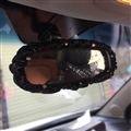Bling Women Leather Elegant Car Rearview Mirror Elastic Covers Motorcar Interior Decorate - Black